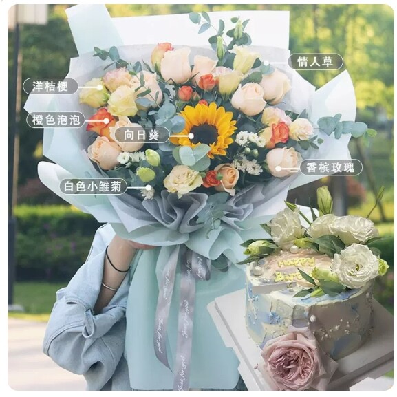 扬州广陵区时代广场淮海路文昌百汇江都路玫瑰花生日蛋糕鲜花店同