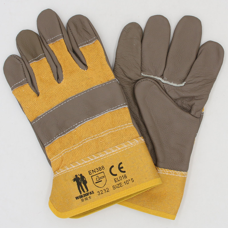 外贸牛皮电焊手套皮革透气耐磨防滑精细车间操作劳保搬运司机手套