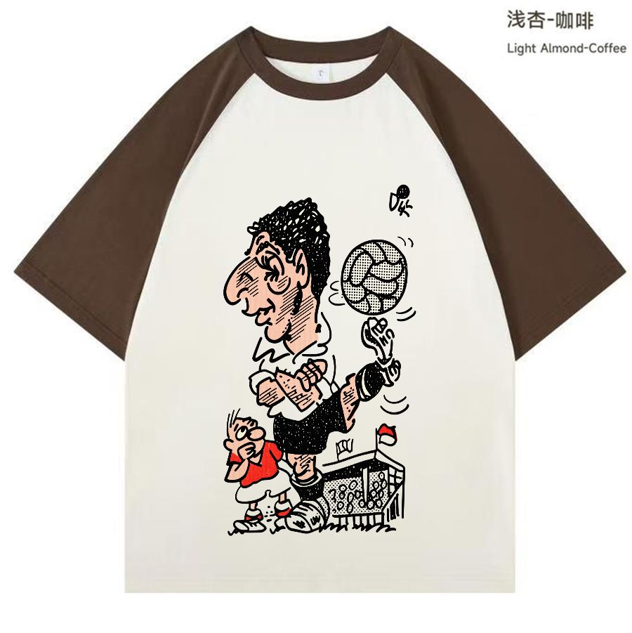 1089小众拼色复古卡通足球漫画撞色插肩短袖