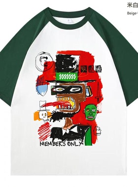 1040美式潮牌风撞色涂鸦印花 T 恤男女宽松百搭上衣
