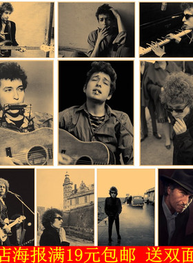鲍勃迪伦Bob Dylan摇滚民谣牛皮纸海报 宿舍酒吧咖啡馆装饰画挂画