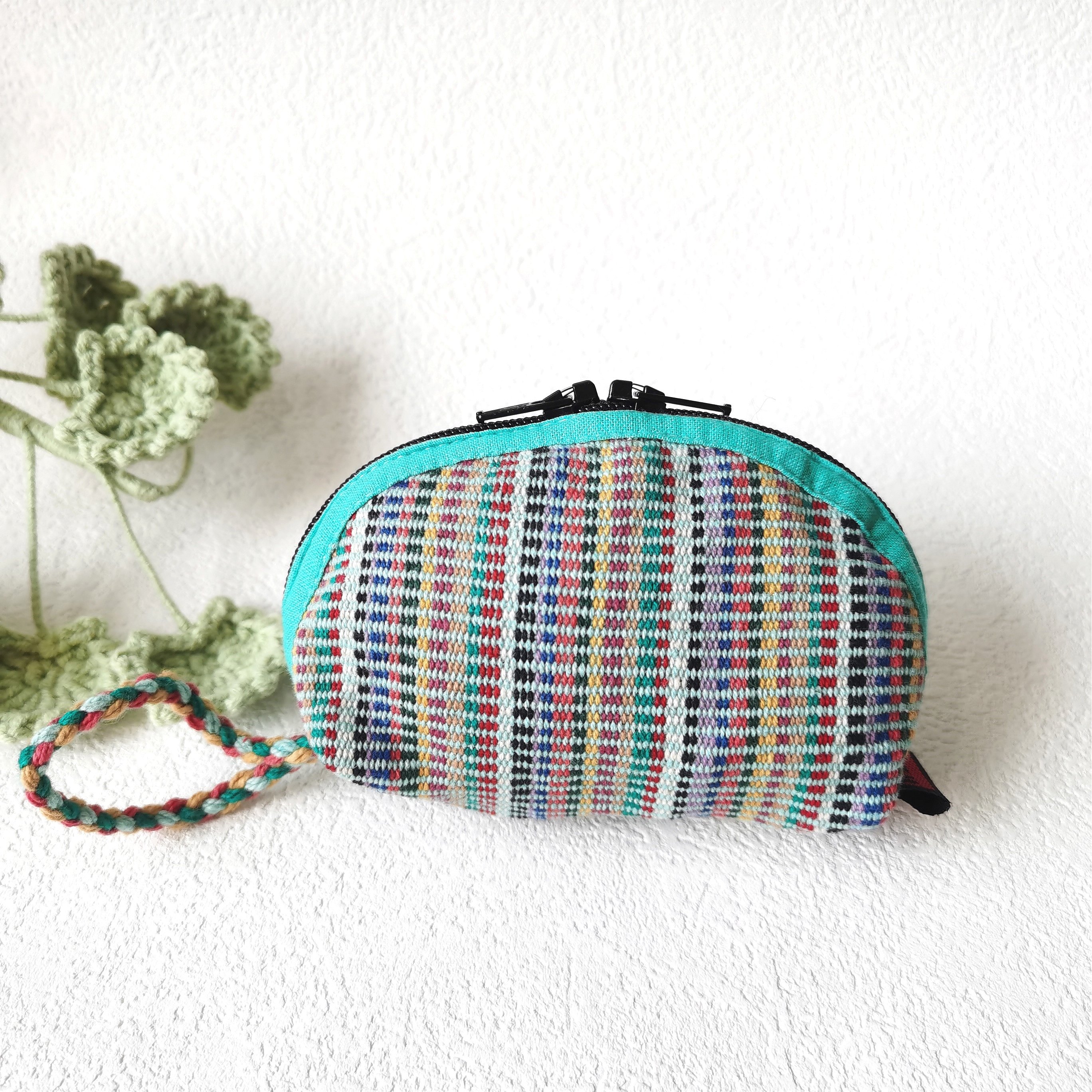 尼泊尔WSDO 纯棉手织布双向拉头半圆零钱包 贝壳硬币袋 很小的