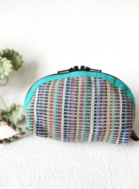 尼泊尔WSDO 纯棉手织布双向拉头半圆零钱包 贝壳硬币袋 很小的