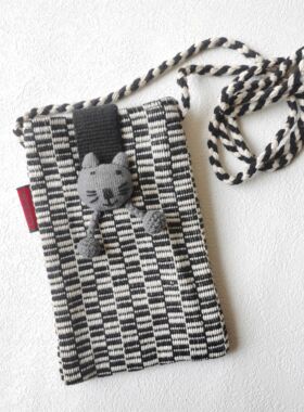 尼泊尔 WSDO纯棉手织布手缝小猫头竖款搭扣手机包 随身迷你小包②