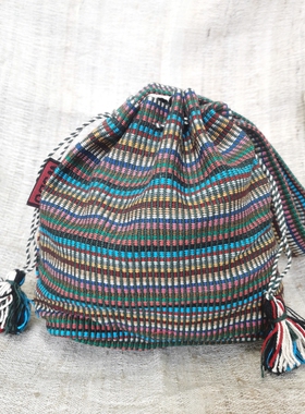 尼泊尔WSDO 纯棉手织布chankhu手提包收纳包 化妆袋 抽绳束口袋