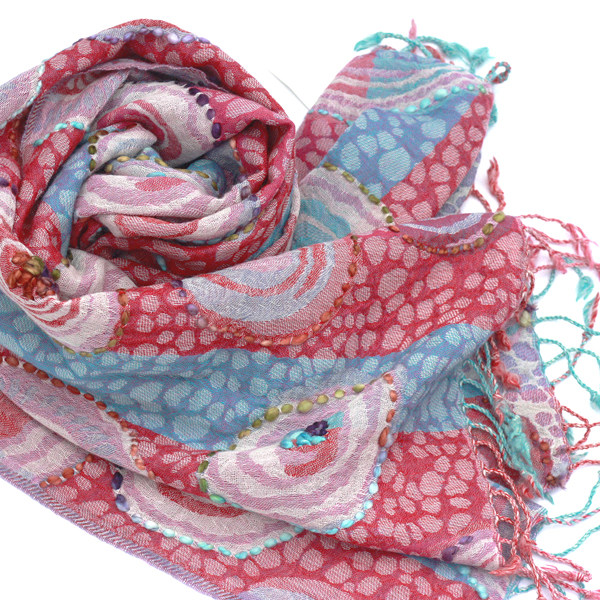 包邮 尼泊尔 手工双面刺绣水煮羊毛围巾 纯羊毛加厚披肩