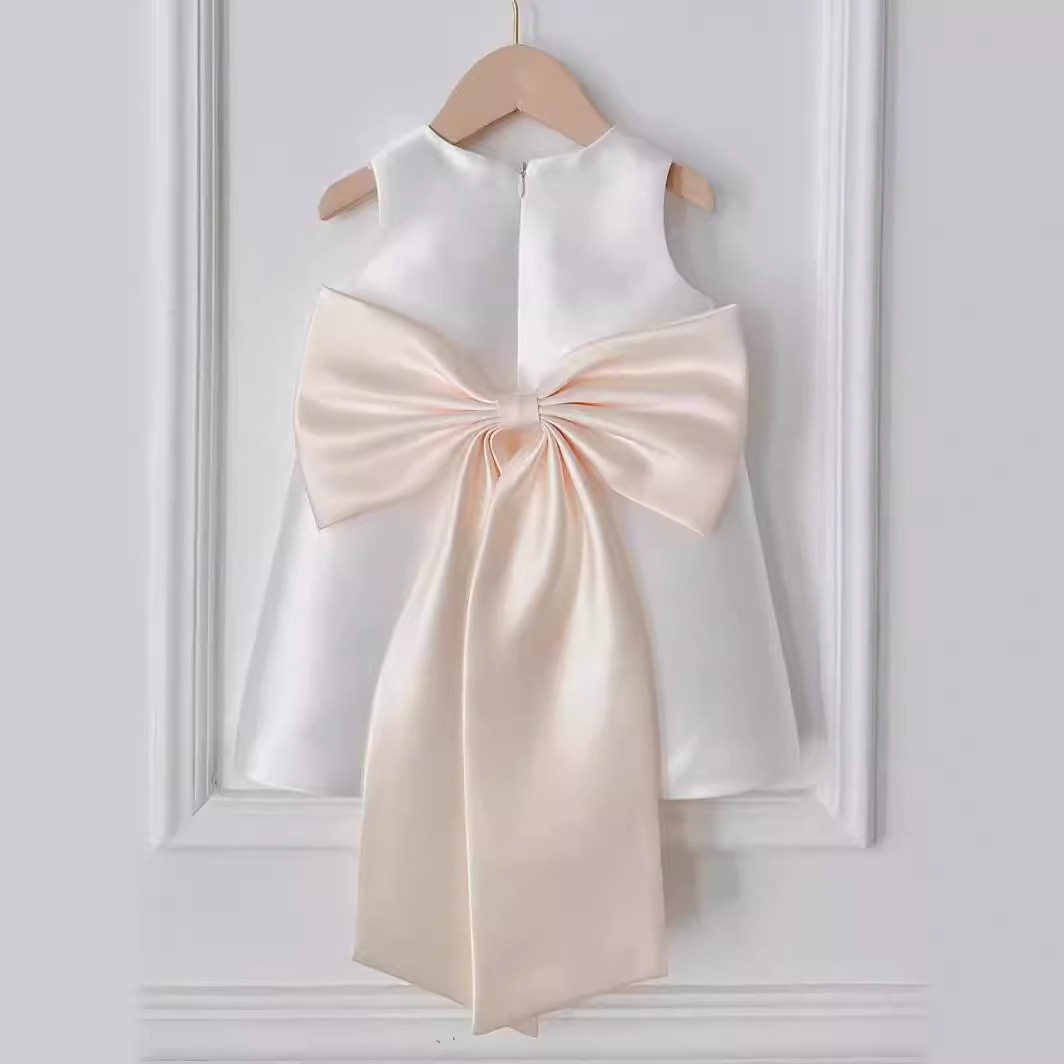女童礼服公主裙高端韩版A字裙蝴蝶结连衣裙周岁女宝生日礼服抓周