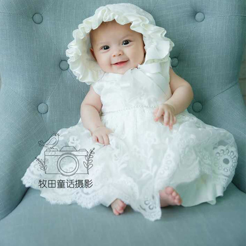 2025女宝宝礼服婴幼公主裙白色花童婚纱摄影服装满月宴会服宝宝