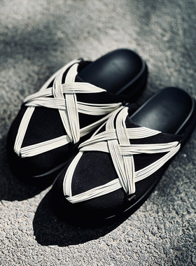 【高叶 朱志鑫同款】LeStream黑色绑带外穿厚底包头拖鞋男女同款