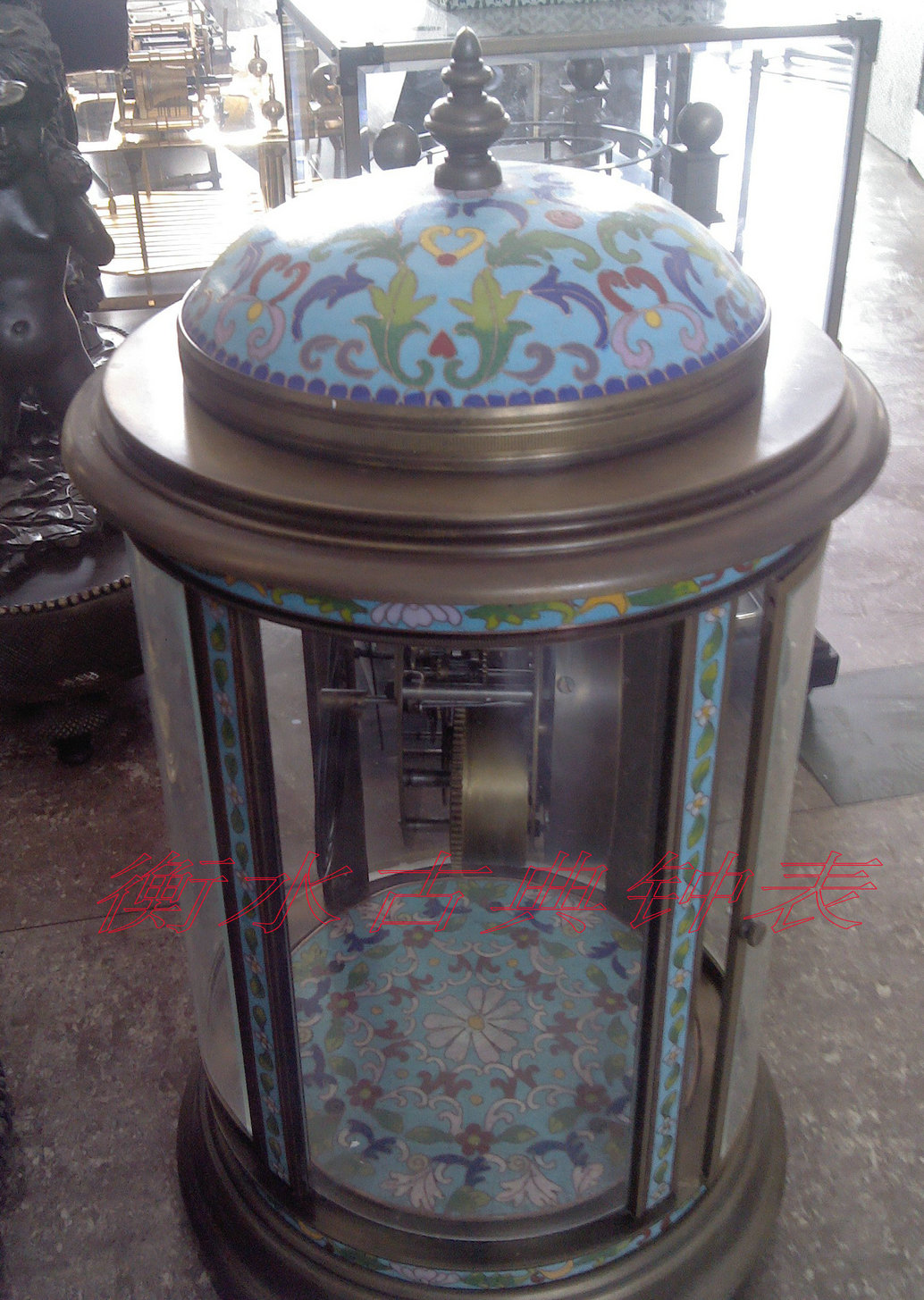 景泰蓝珐琅圆亭钟 铸铜钟表 机械欧式是 座钟仿古报时钟表精品