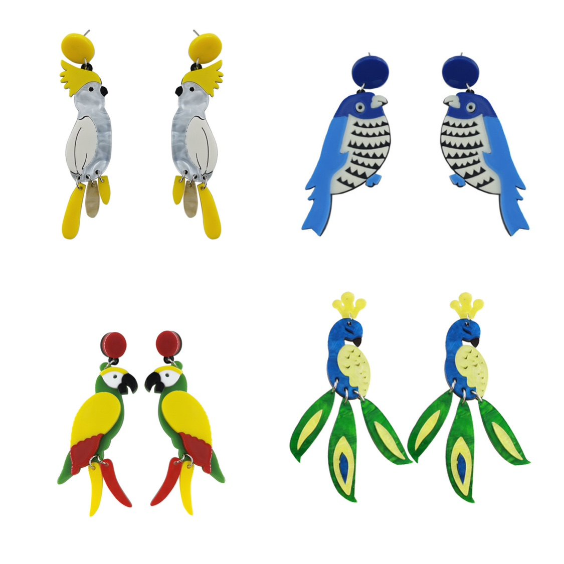 P个性夸张度假拍照旅拍小鸟鹦鹉孔雀夜店派对耳环钉针