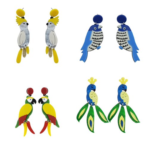 P个性夸张度假拍照旅拍小鸟鹦鹉孔雀夜店派对耳环钉针