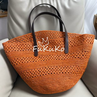 橘子汽水 Fukuko25新款 拉菲草设计感托特包女士度假编织单肩包