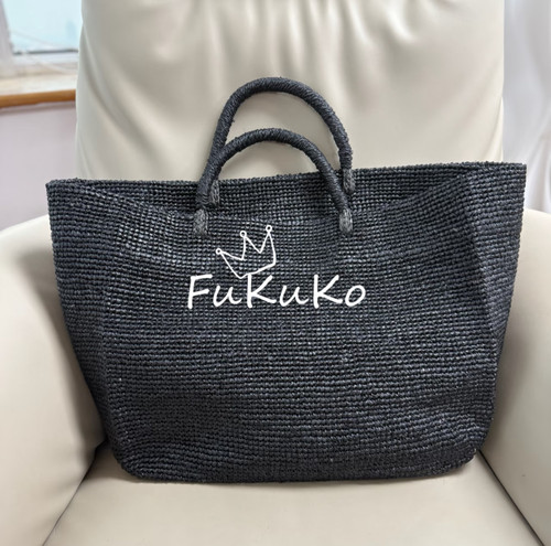 Fukuko26新款【黑牡丹】拉菲草离家出走托特包女士慵懒编织手提包