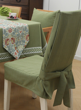 定做绿色一体美式复古椅套椅子套罩ah蝴蝶结凳子椅加厚简约连体