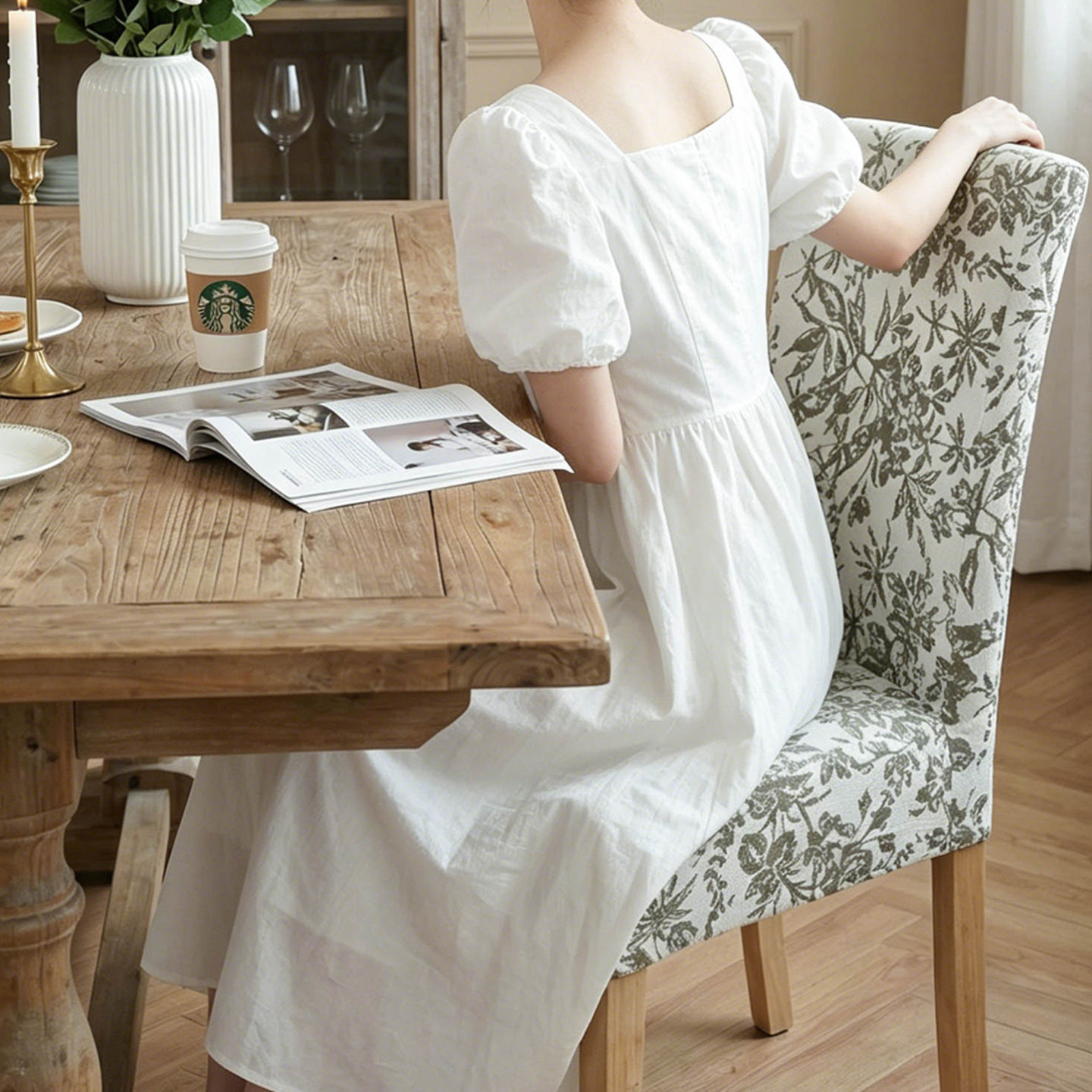 法式田园风花卉椅套防滑全包餐椅垫清新绿色椅子套罩mt简约餐椅套