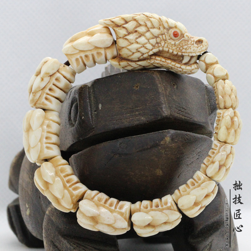 天然鹿角雕刻眼镜蛇骨质文玩手链手串手持流行饰品配饰潮流男礼物