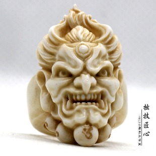 鹿角不动明王大黑天财神真言男士文玩骨质民族风戒指扳指指环饰品