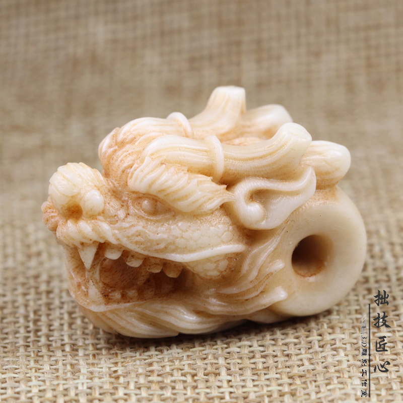 鹿角龙头佛头三通文玩手串骨质散珠一体佛头d星月百香籽108配饰