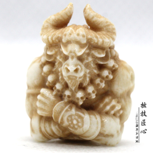 鹿角生肖牛平天大圣牛魔三通佛头百香籽星月菩提文玩手串顶珠配饰