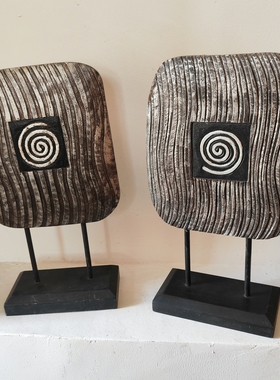 侘寂风木雕年轮螺旋纹抽象艺术摆件玄关客厅办公室软装创意装饰品