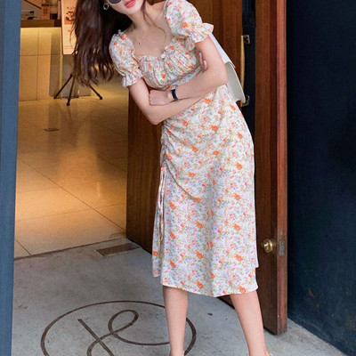 Amiga法式碎花雪纺大码连衣裙