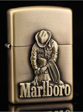 ZIPPO原装正品打火机 纯铜万宝路贴章 蹲姿西部牛仔 专柜正版限量