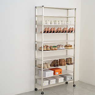 不锈钢鞋架家用多层门口好看入户门省空间简易组装结实耐用带轮子