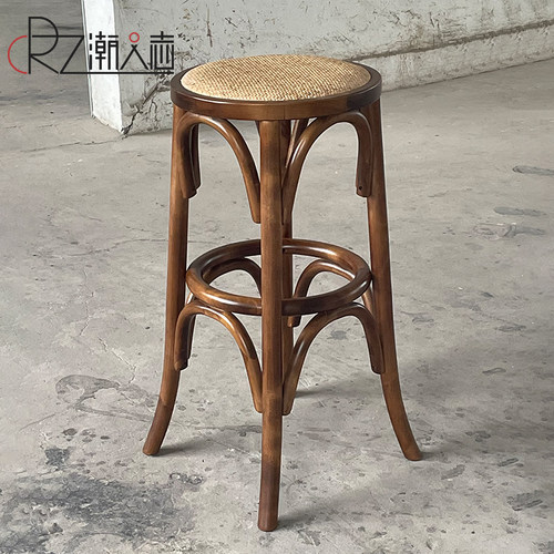 美式复古桑纳椅子纯实木酒吧椅设计师做旧高脚凳子家用靠背圆吧凳