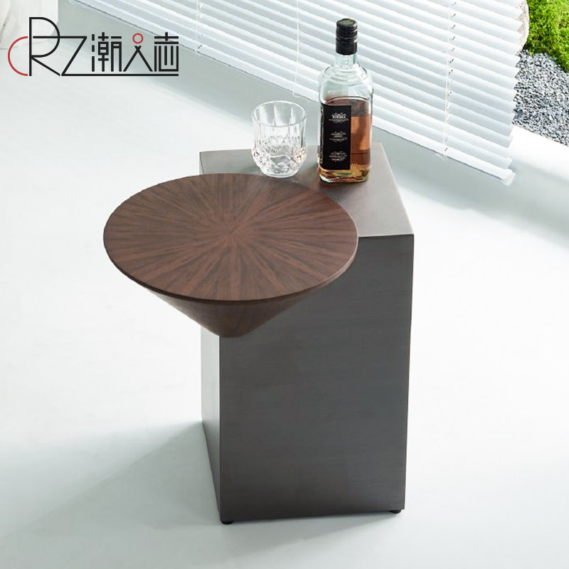 潮人志意式极简客厅小户型沙发边几黑钛不锈钢现代简约设计师茶几