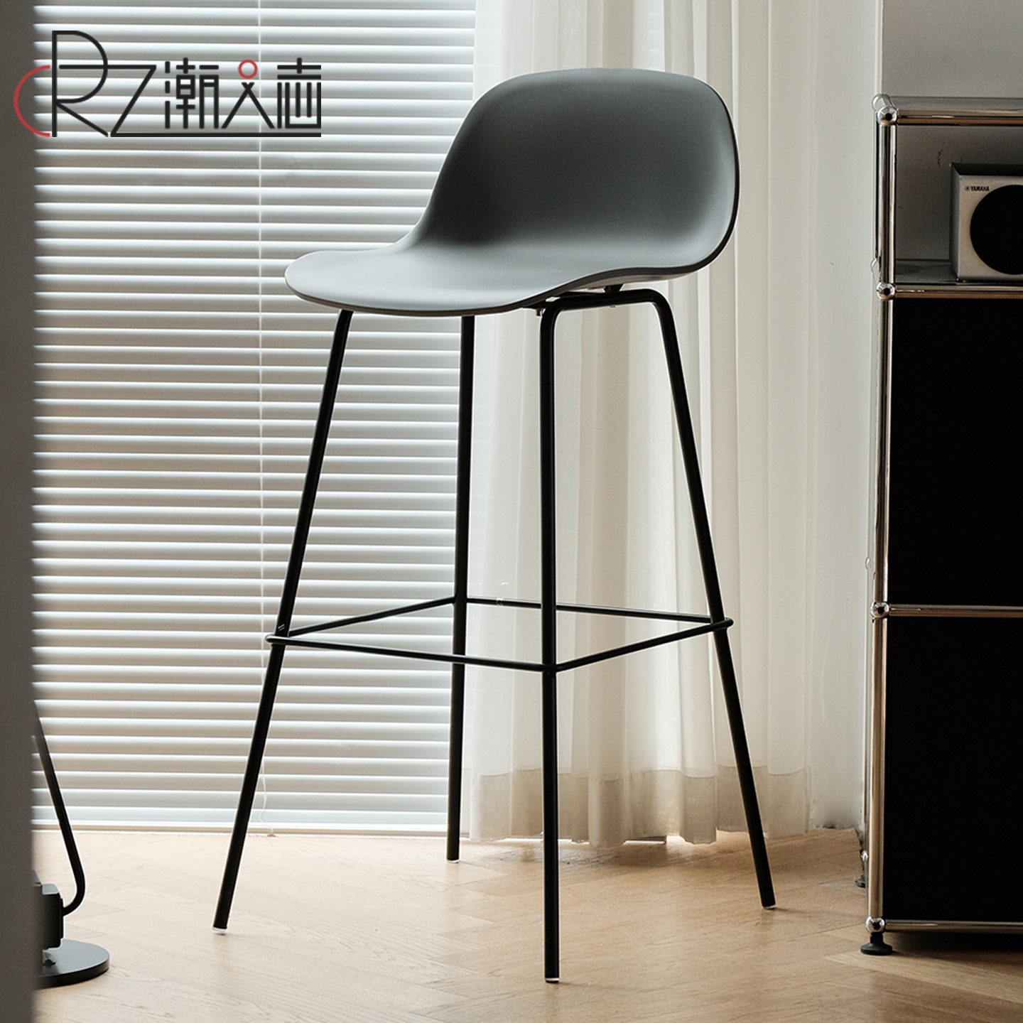 北欧轻奢金属吧椅ins风简约靠背高脚凳子家用高脚椅酒吧椅吧台凳