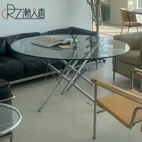 Model 713桌子轻奢设计师大圆桌极简客厅家用餐桌304不锈钢玻璃桌