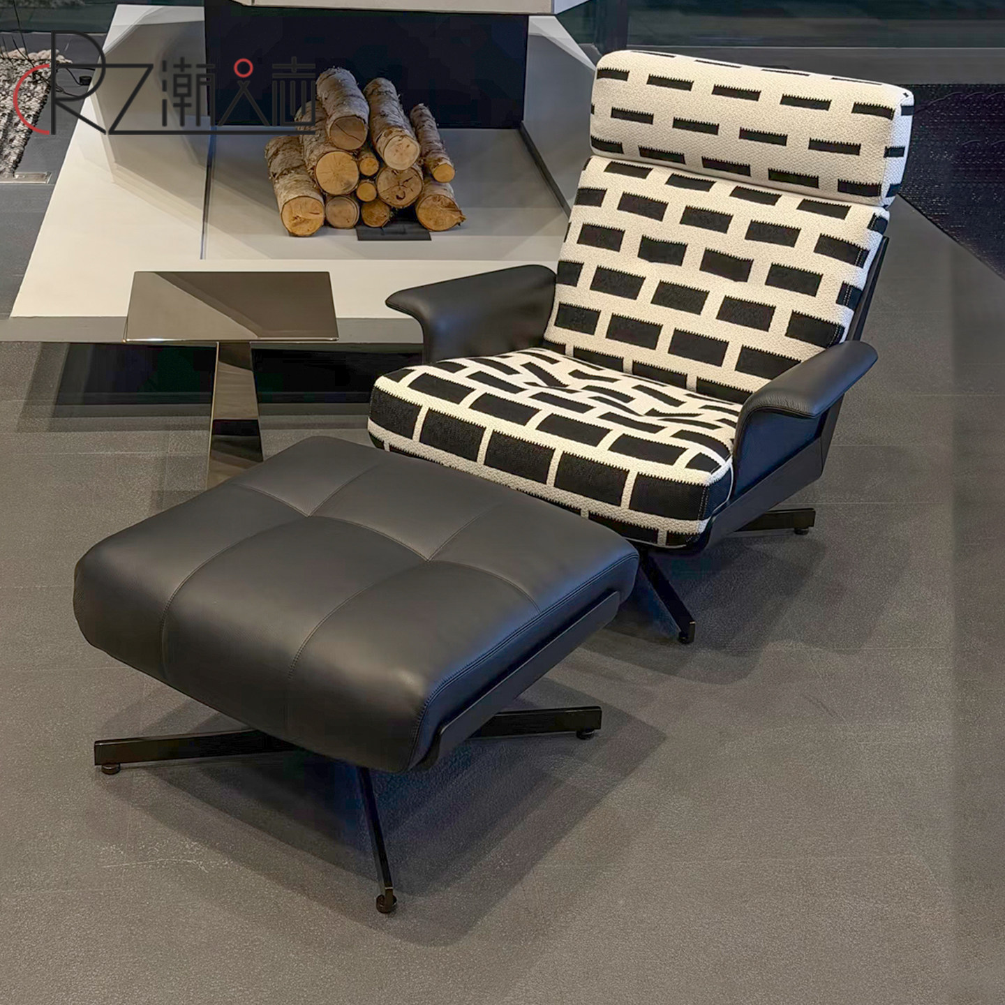 潮人志单人沙发椅子简约现代品质奢华型黑白几何布艺客厅休闲椅子