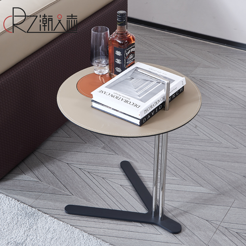 意式设计师极简现代创意茶几客厅沙发边几马鞍皮革边桌可移动角几