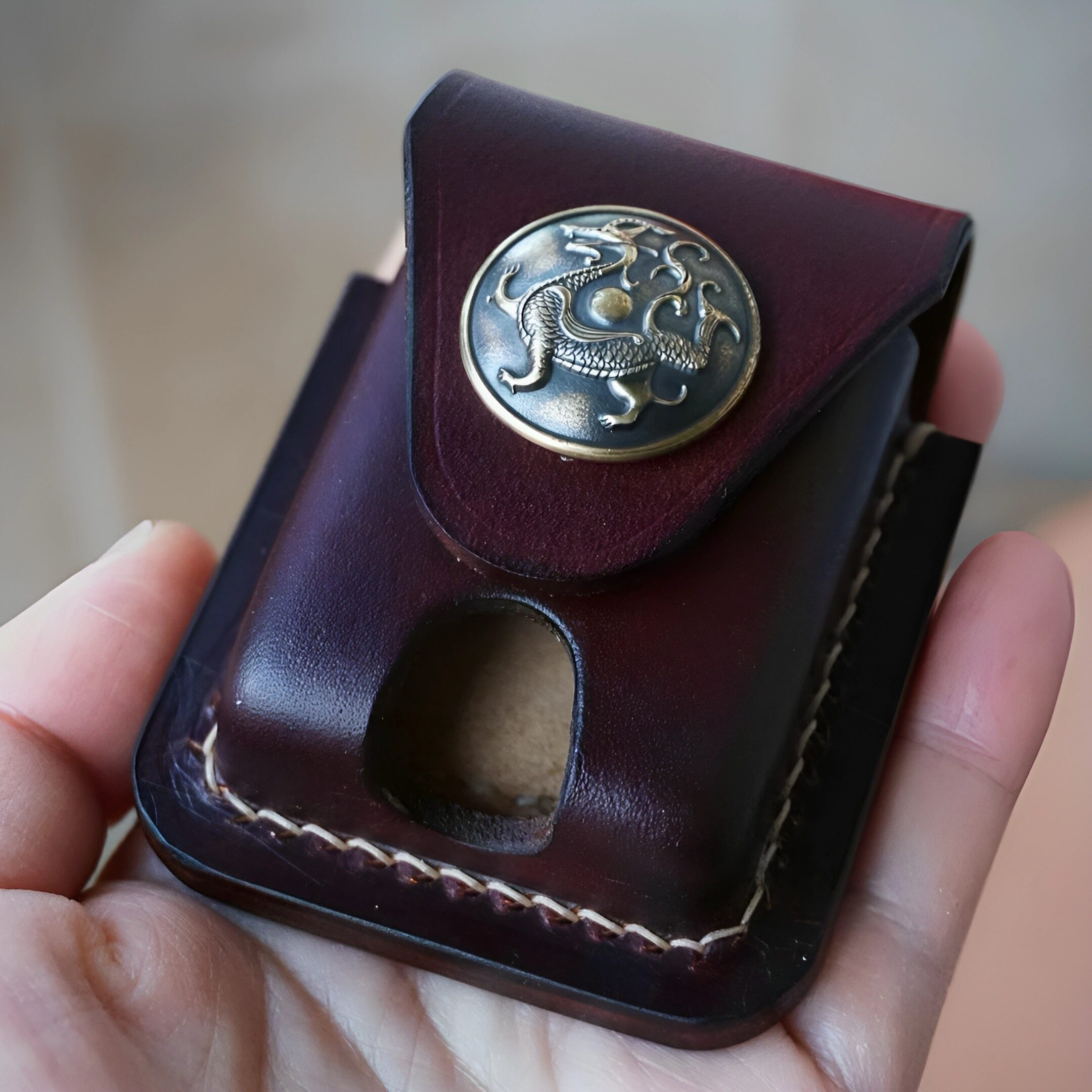 手工定制适用Zippo打火机皮套植鞣牛皮磁扣纯铜扣男士火机包芝宝