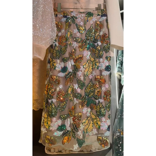 欧货重工叶子亮片刺绣包臀闪钻裙子女装春夏亮闪闪碎花高腰半身裙
