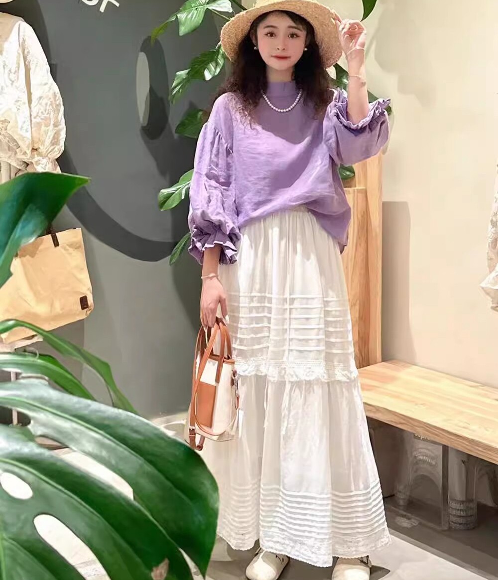 柏拉图 bolatu 白色日系森女2024早春新款设计感白裙子刺绣半身裙