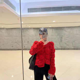 【现货】新年高级感立体钩织玫瑰花绝美针织开衫秋冬新款镂空毛衣