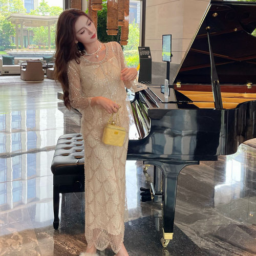 两件套裙装夏温柔气质套装显瘦长袖防晒半身裙套装重工钉珠