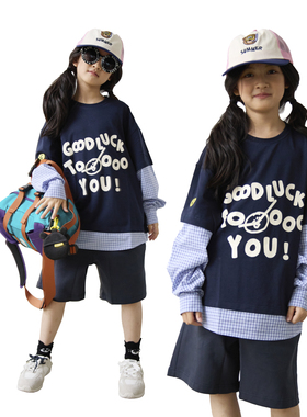 iaiammo24秋季原创设计新巴黎风笑脸衬衫拼接男女中大童装T恤长袖