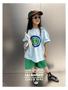 新品 童中性 原创设计笑脸印章韩版 iaiammo24夏季 短袖 T恤