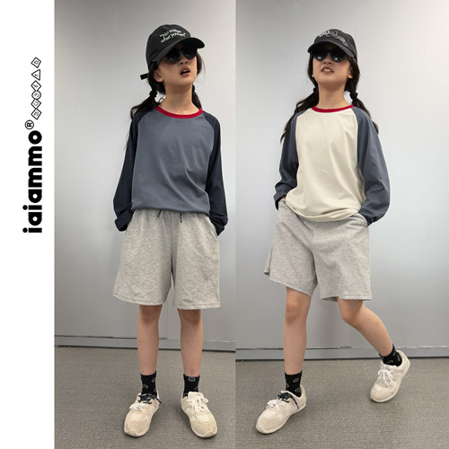 iaiammo丨26原创韩版拼撞色复古学院风男女中大儿童装运动长袖T恤