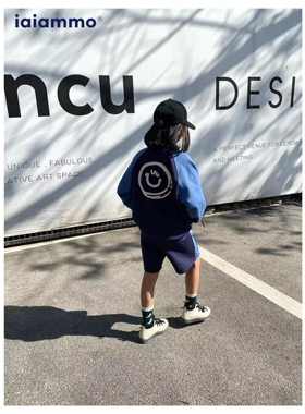 iaiaimmo原创设计春夏季新品洋气笑脸拼接撞男女中大童儿童卫衣裤