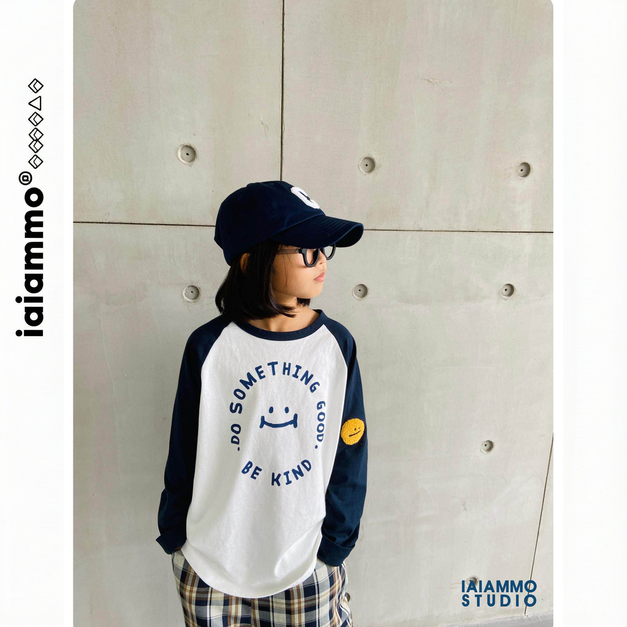 iaiammo原创设计春新洋气笑脸拼接插肩袖纯棉长袖男女中大童装T恤,童装/婴儿装/亲子装,T恤,淘宝优惠券,粉丝福利购,淘宝优惠卷