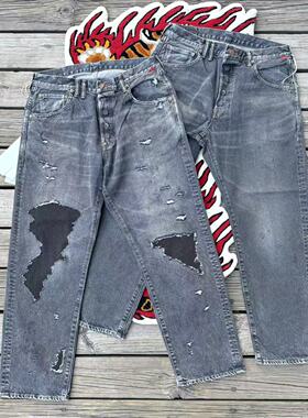 正规代理【superXY】现货 ANACHRONORM 重度水洗破坏做旧黑牛仔裤