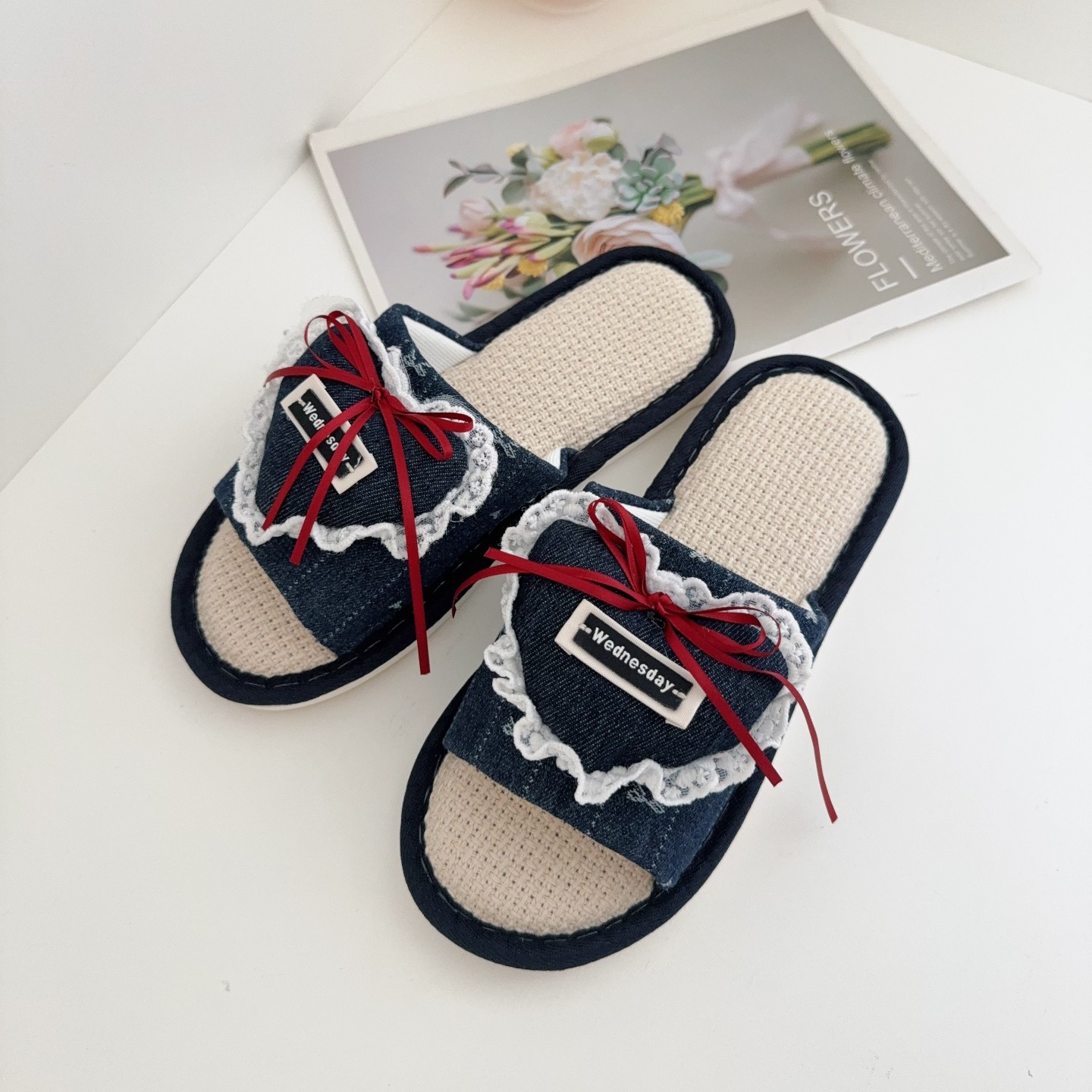 学院风可爱牛仔布爱心拖鞋女居家软底亚麻拖鞋防滑外穿四季凉拖鞋,居家布艺,居家亚麻拖鞋,淘宝优惠券,粉丝福利购,淘宝优惠卷
