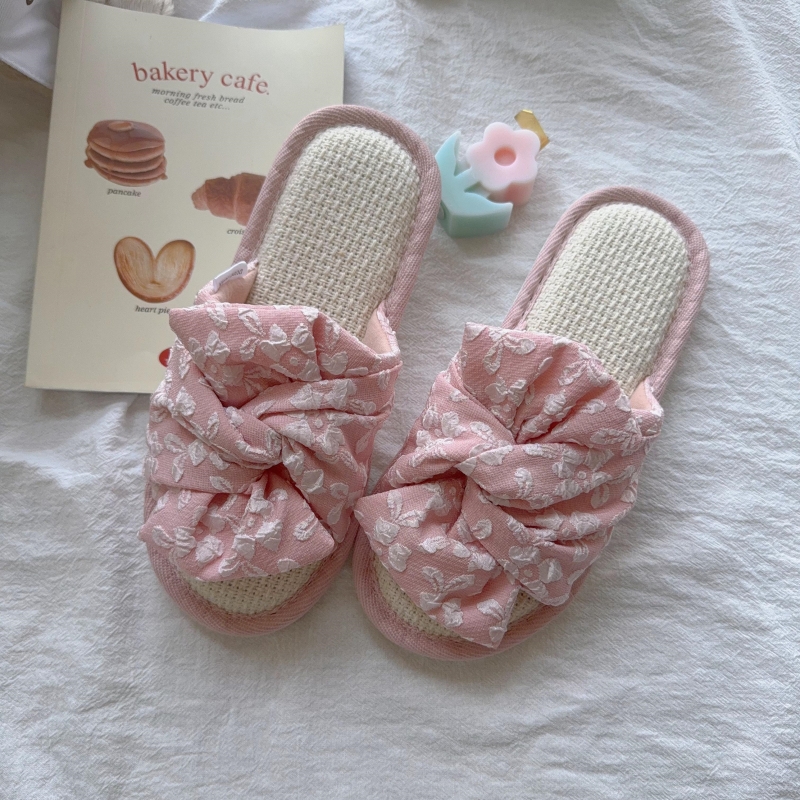 橡胶底甜美透气吸汗亚麻拖鞋