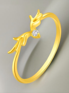 越南沙金镶钻鹿戒指黄金色