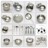 迷你厨房亲子做饭玩具304不锈钢玩具锅具儿童过家家烹饪铲勺厨具