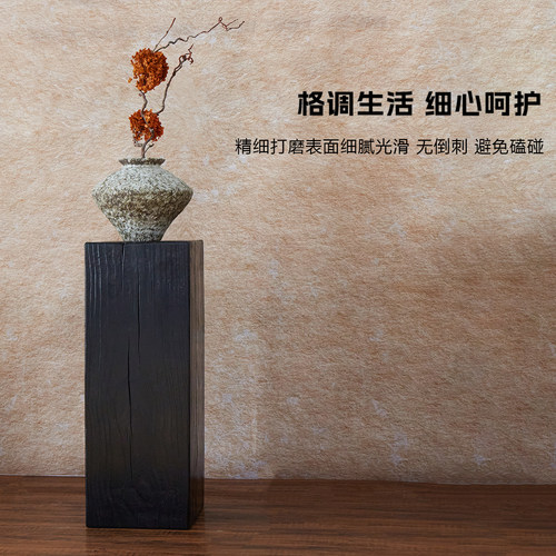 方形木墩子侘寂风根雕花架摆件